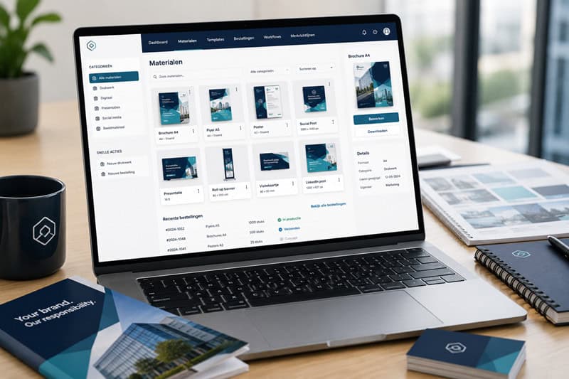 Prindustry Brandportal met beheren, bewerken en bestellen van drukwerk en marketingmaterialen