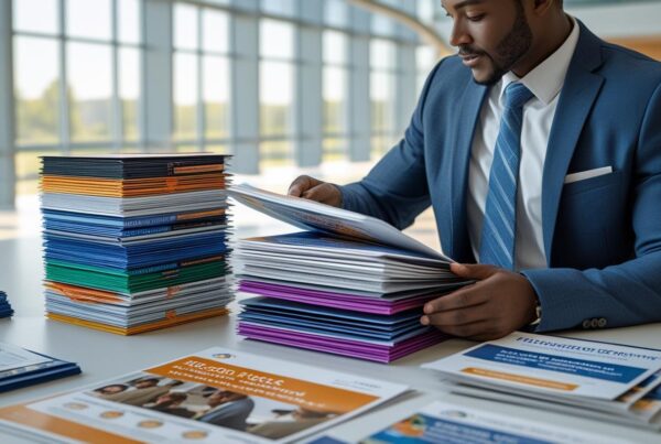 Een medewerker in een overheidsgebouw dat brochures, posters, briefpapier en flyers nodig heeft (2)