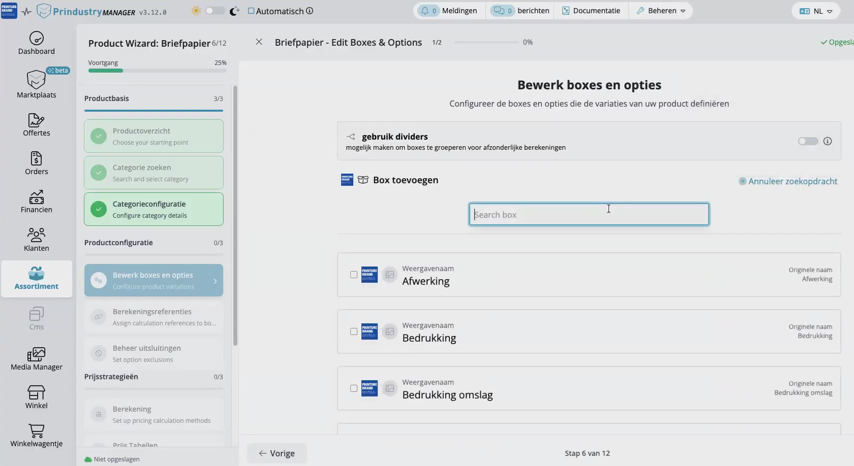 Assortiment opbouwen Boxes en Options