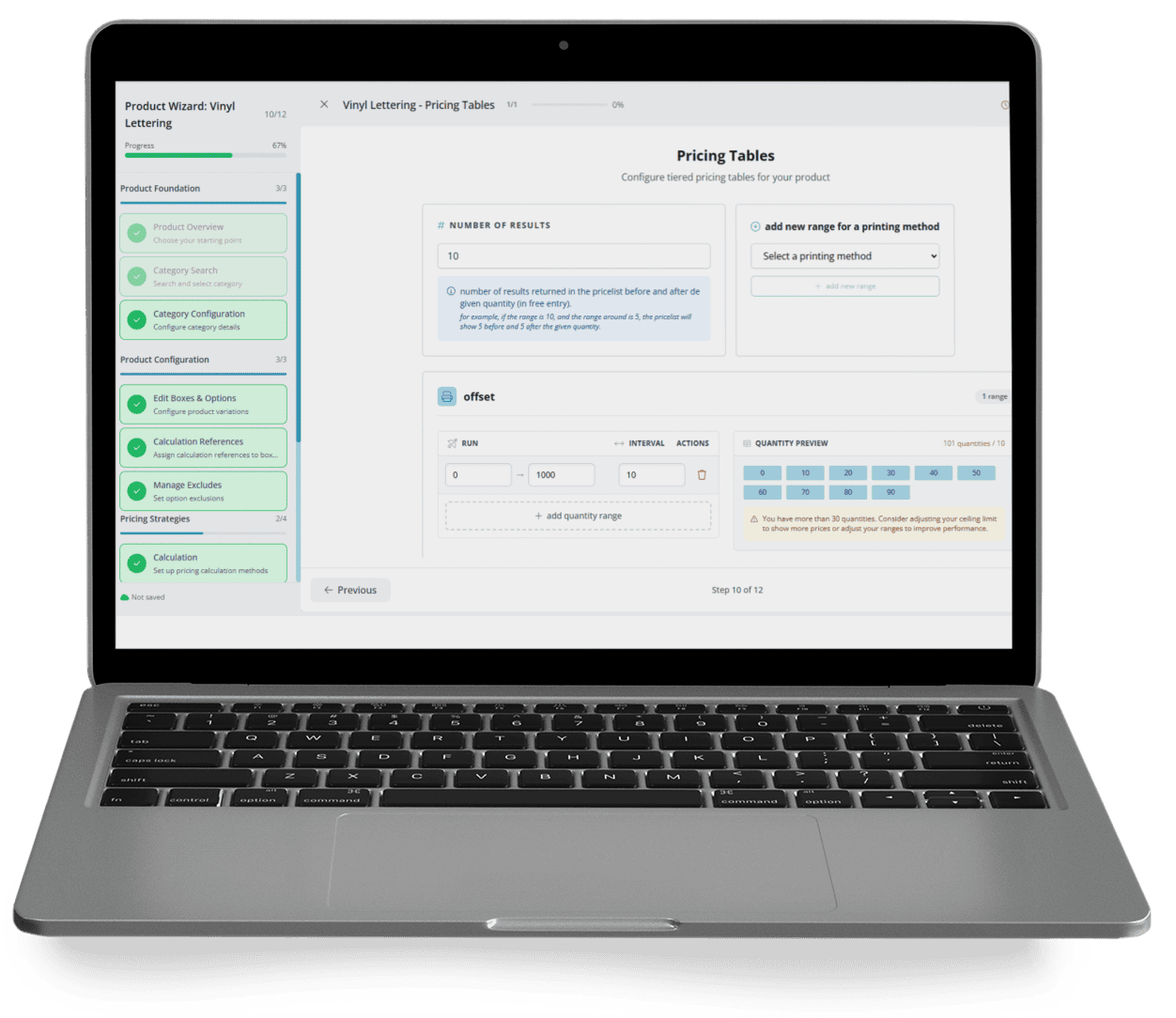 Product Wizard Assortment Management Pricing tables