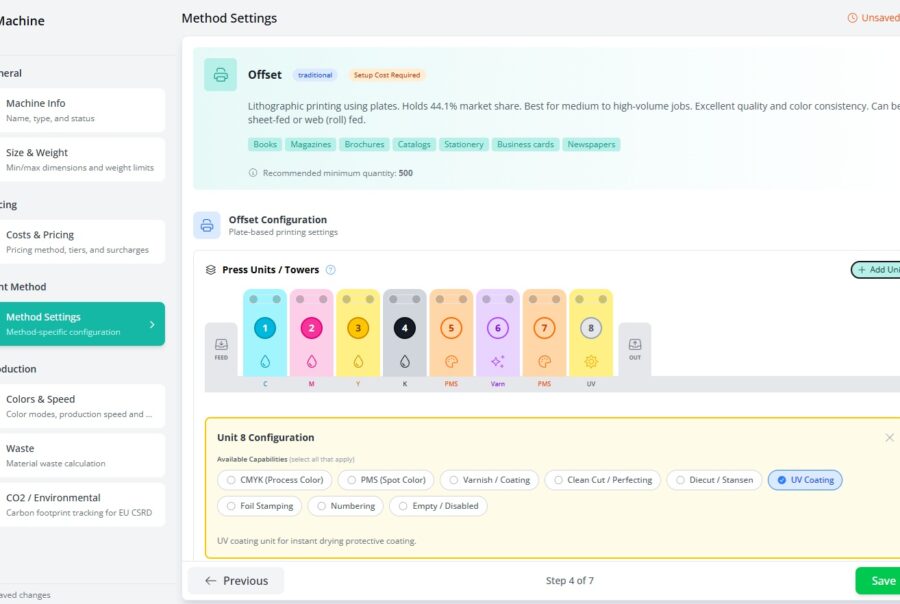 Method settings Offset Calculatie Prindustry Platform