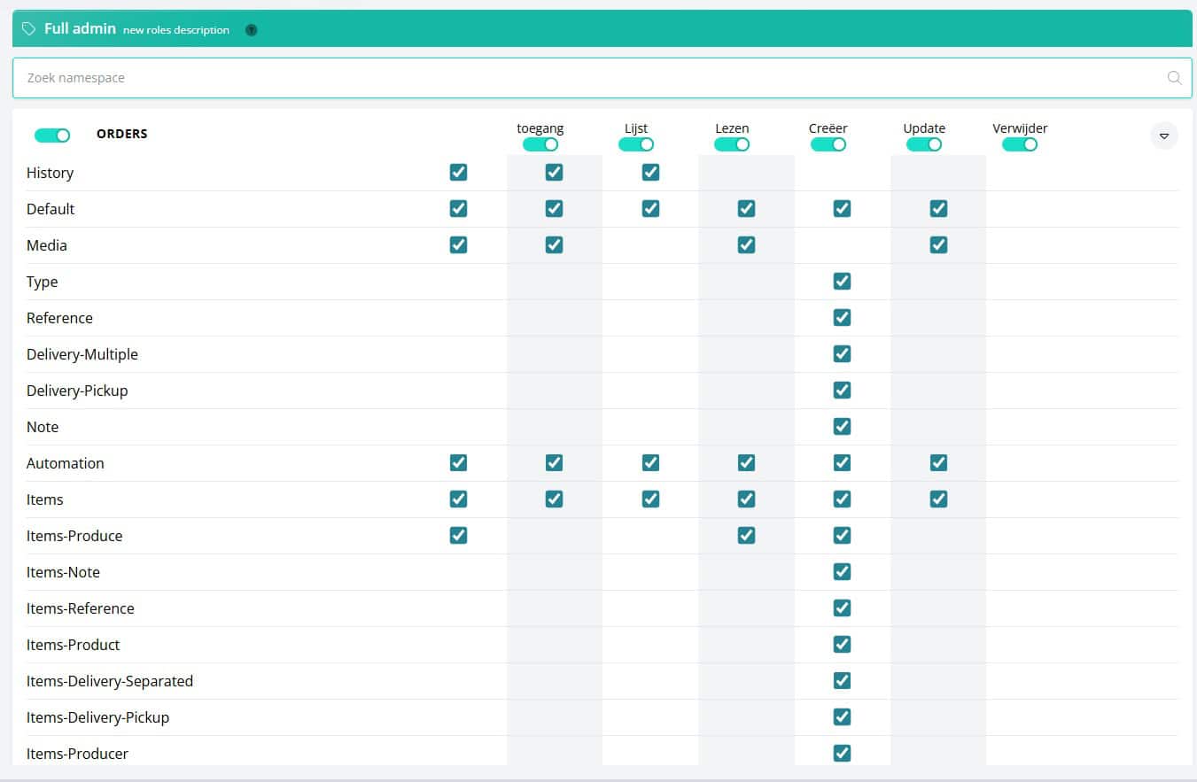 Rollen orderbeheer admin Prindustry Platform