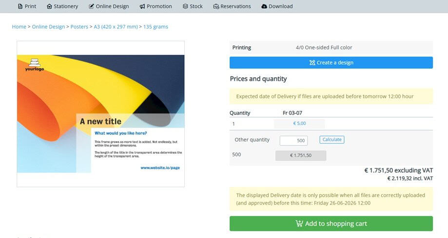 Order process Portal Webshop Print Prindustry