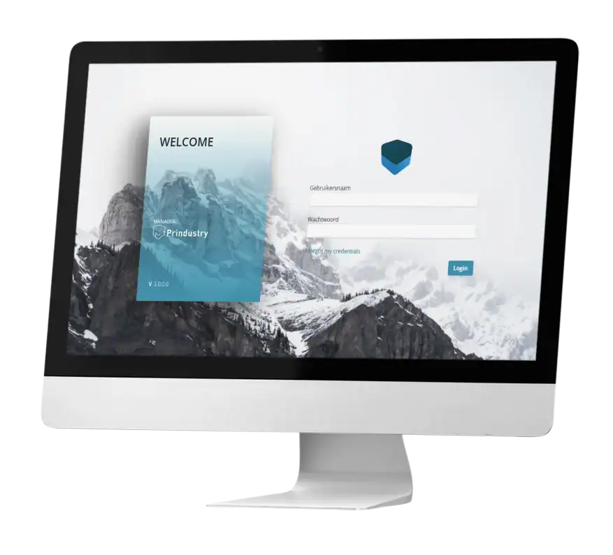 Login screen of the Prindustry Manager on a desktop screen