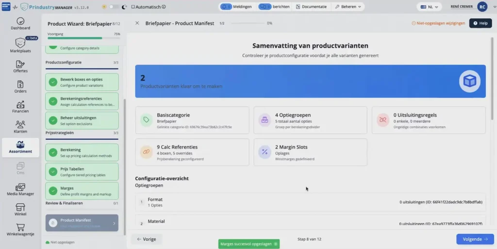 Een samenvatting van productvarianten gemakkelijk te vinden in de product wizard