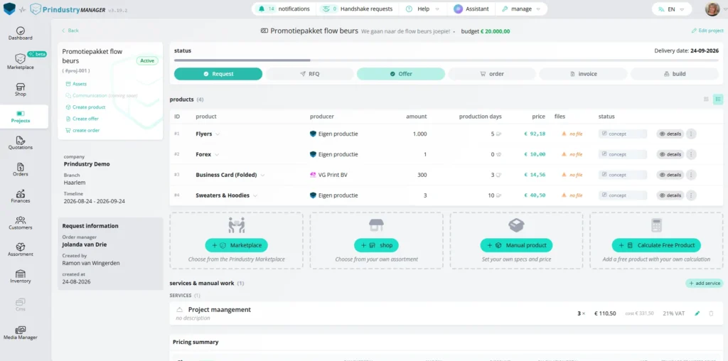 Online Marketplace Prindustry ERP Printmanagement Platform